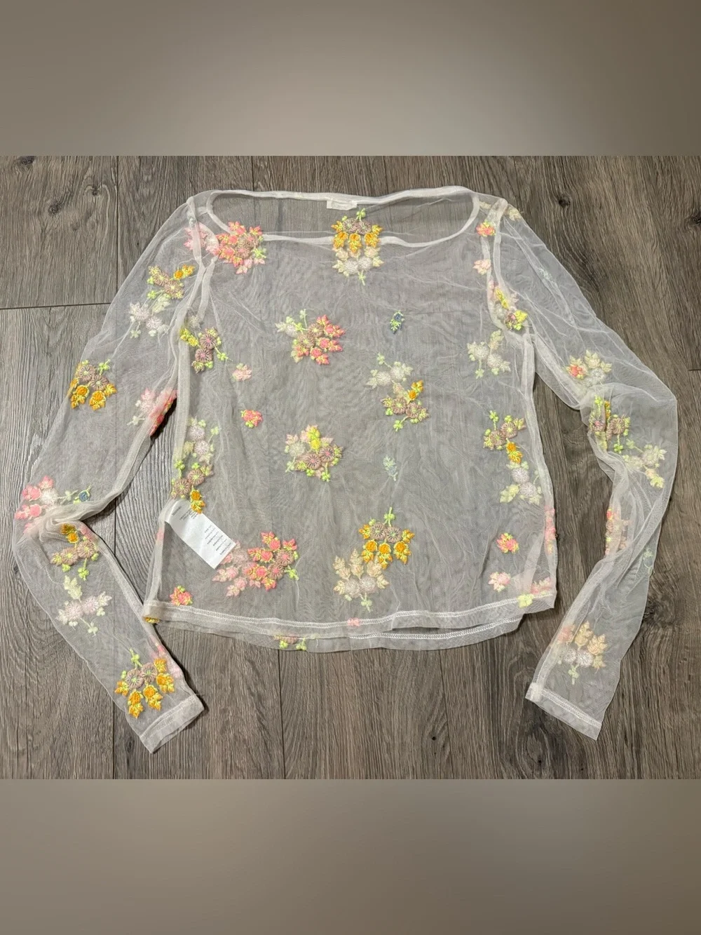 Intimately Free People embroidered sheer mesh long-sleeve top size XS